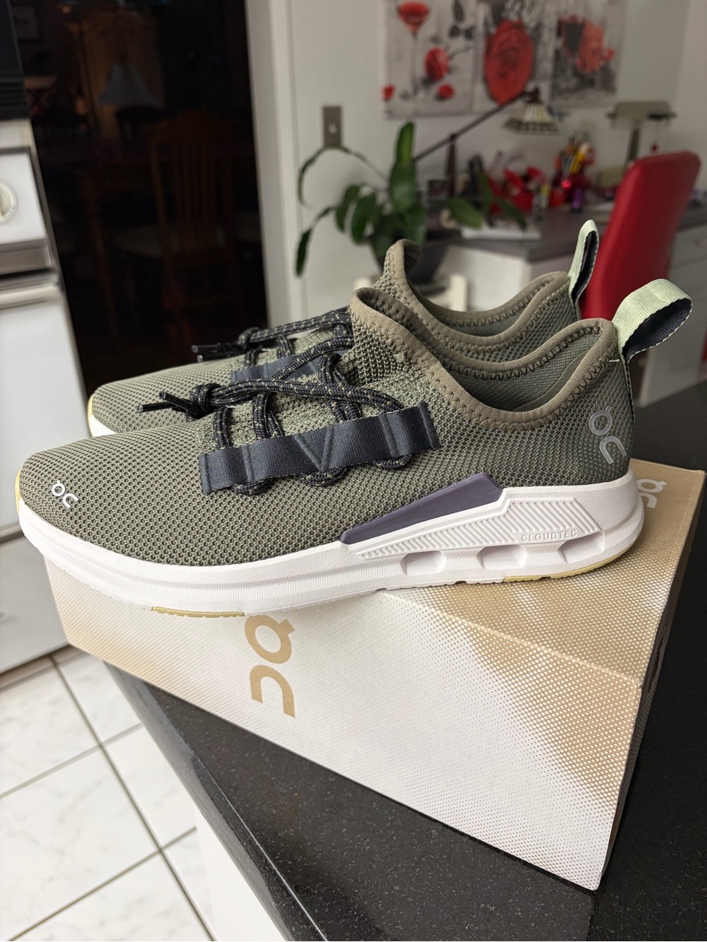 On Running Cloud Sneakers in Olive and White for Men